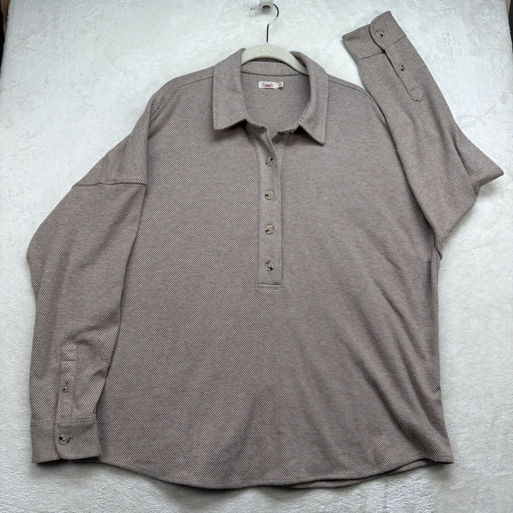 Faherty Long Sleeve Polo Shirt XL Heather Beige Stretch Luxury Casual